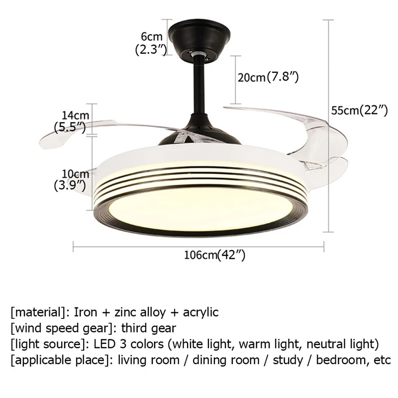 SAMAN-ventilador de techo, lámpara Invisible con Control remoto, LED Simple moderno para el hogar y la sala de estar