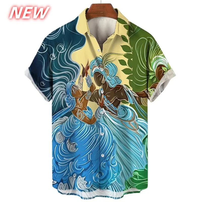 

Colorful Tribe Graphic Hawaiian Shirt For Men Retro Ceremony 3D Printed Aloha Shirts Summer Casual Short Sleeve Blouse Lapel Top