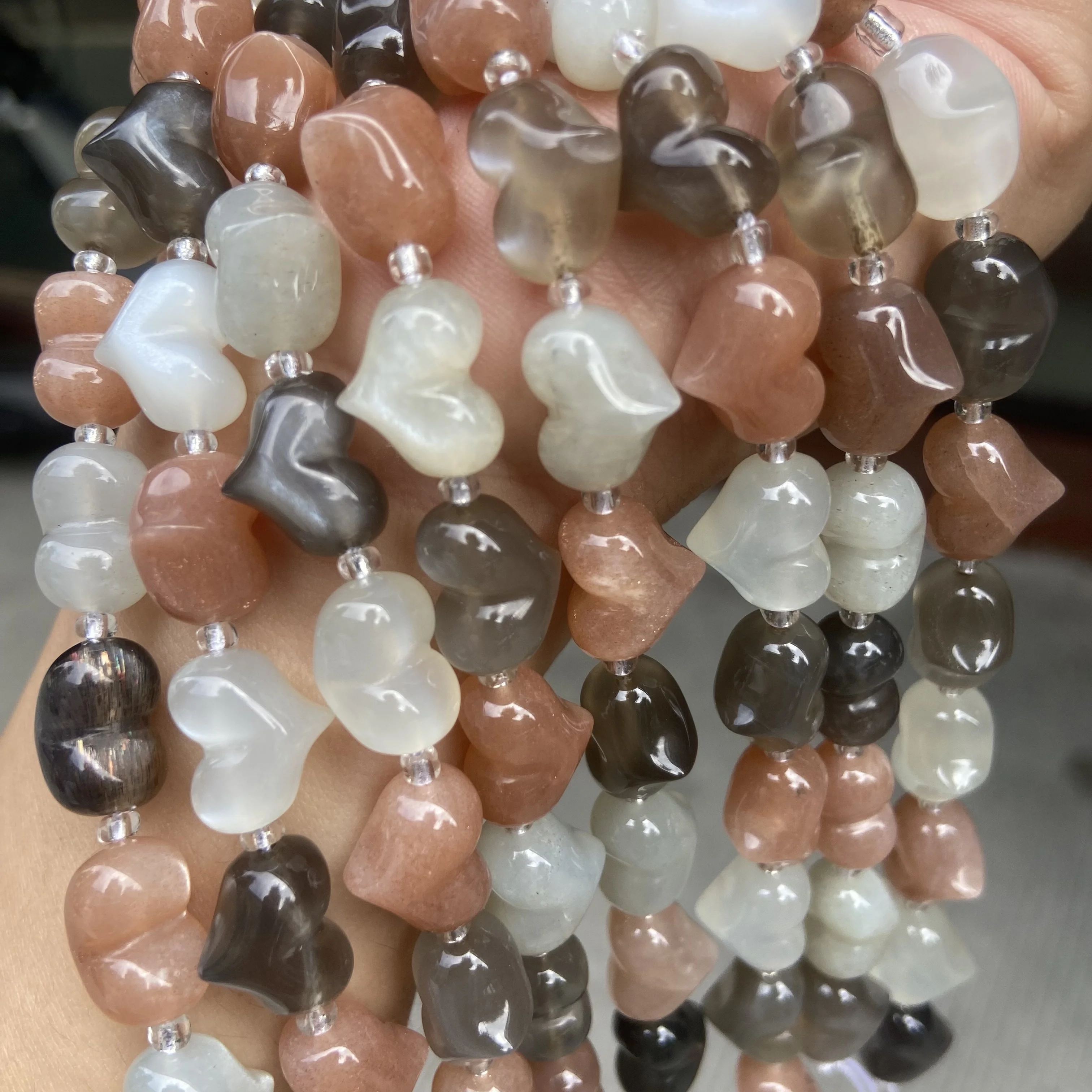 Amethyst Obsidian Sunstone Rose Quartz Heart 13mm 38cm Loose Beads Wholesale for DIY Jewelry Necklace