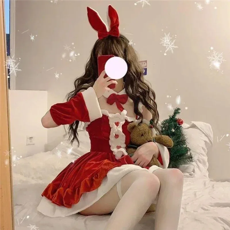 

Милый Лолита, кролик для девочек, Хэллоуин, Рождество, карнавальный костюм, японское аниме, розовое нижнее белье горничной, мягкий бархат, кролик, ролевая игра, Outf F