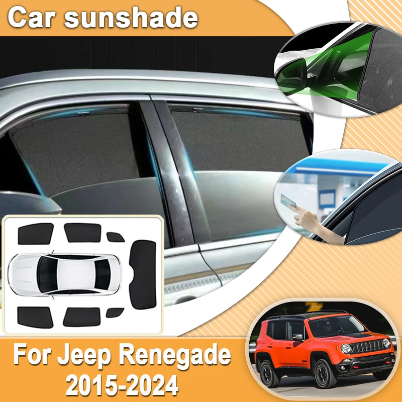 

For Jeep Renegade 2015 Accessories 2016-2024 Car Mesh Sunshades Curtain Window Covers Anti-mosquito Sun Shade Breathable Visors