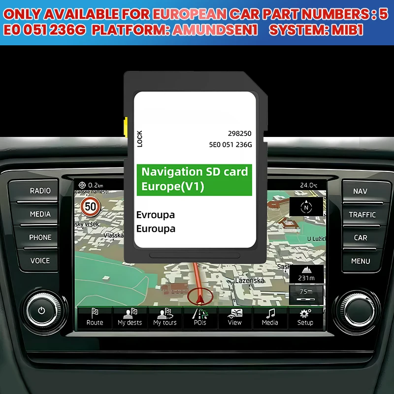 2020/2021 المملكة المتحدة وأوروبا لسكودا GEN1 MIB1 سيارة اوكتافيا MK3 اليتي نظام تحديد المواقع بطاقة SD Amundsen SD بطاقة Sat Nav خريطة #1