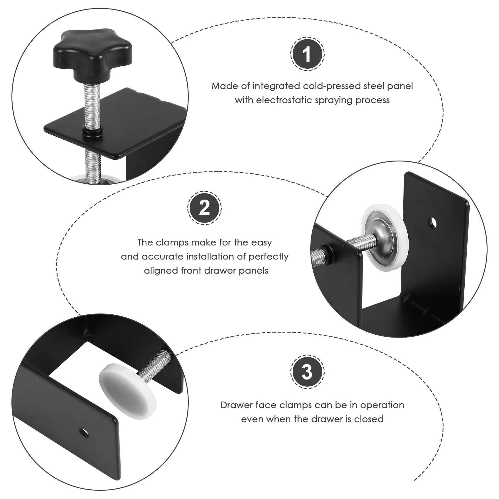 

LLCS-Drawer Front Panel Installation Clamp Hardware Jig C Clamp 3Mm Thicker Drawer Drill Hole Guide U Clamp(4 Pack)