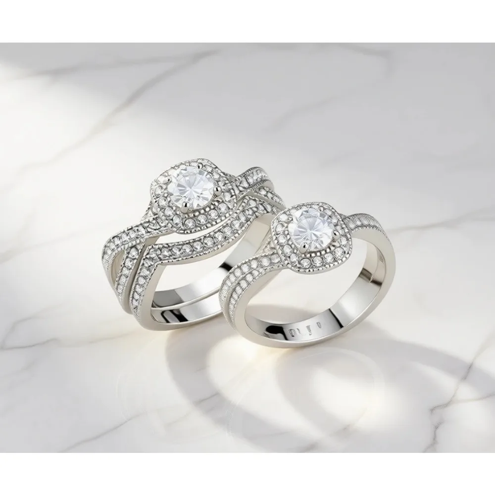 

Комплект обручальных колец Infinity с круглыми фианитами и ореолом, ювелирные украшения для женщин