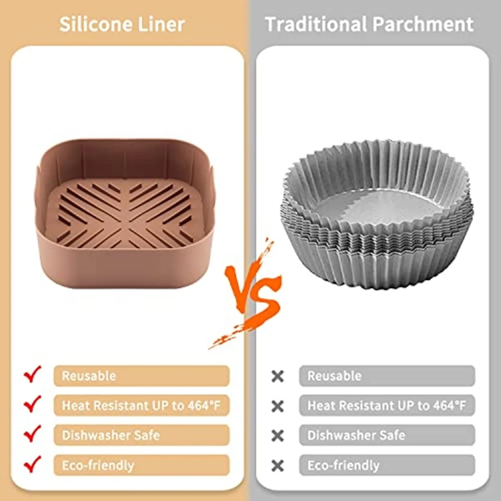 

A94E-Reusable Airfryer Silicone Basket Oven Baking Tray Fried Pizza Chicken Basket Easy To Clean Air Fryer Liner