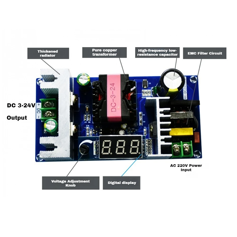 

150W Adjustable Switching Power Module AC100-245V to DC3-24V Adjustable Voltage with Digital Display Power Supply Board