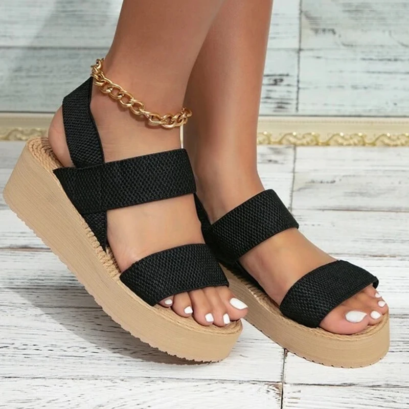 Nieuwe Minimalistische Slingback Wedge Sandalen Outdoor Zomer Lichtgewicht Slides Effen Kleur Dikke Bodem Dames Schoenen Vrouwelijke Sandalen