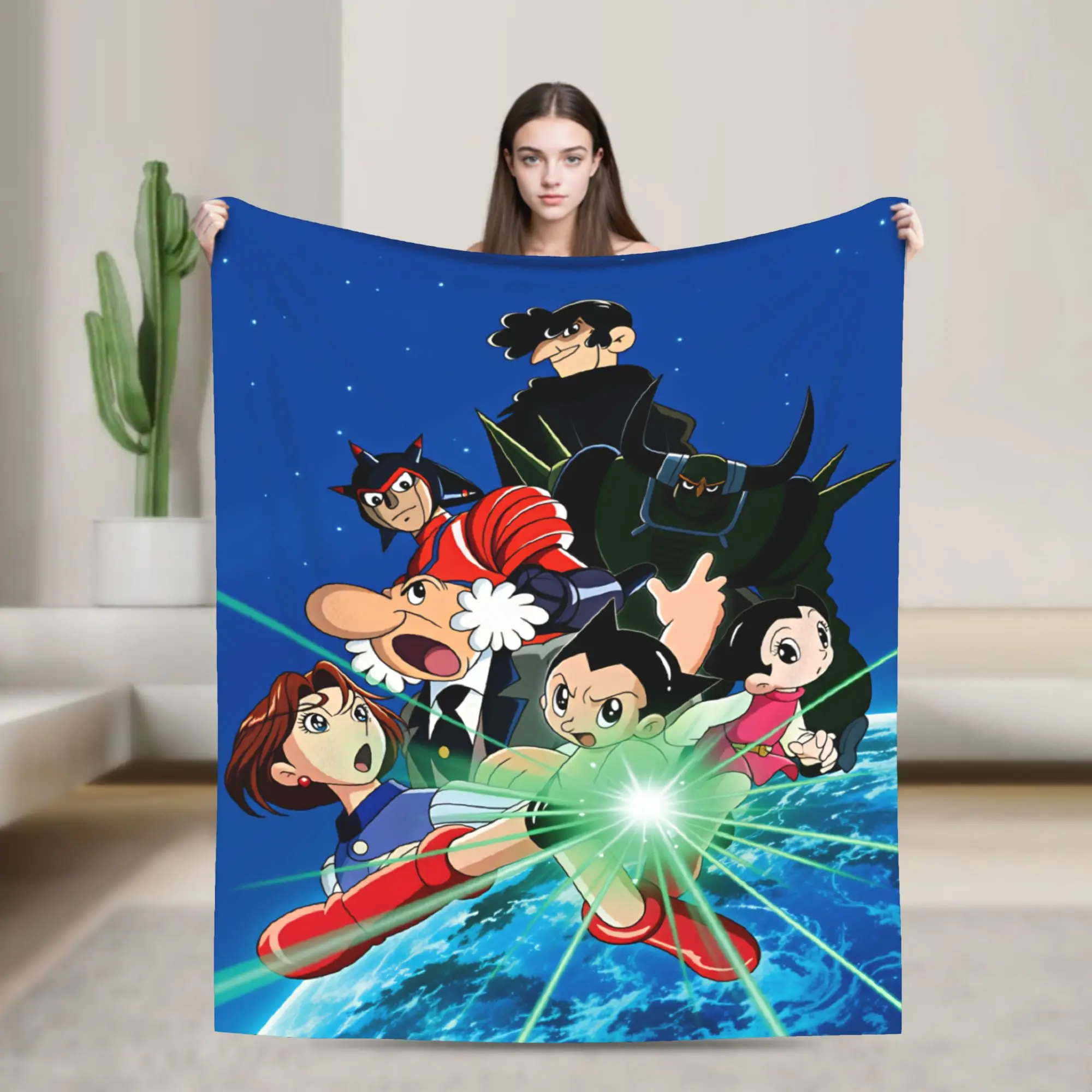 Astro Cartoon Boy Flannel Blanket  Soft Throw Blanket for Couch Chair Camping Comfortable Bedspread Sofa Bed Cover