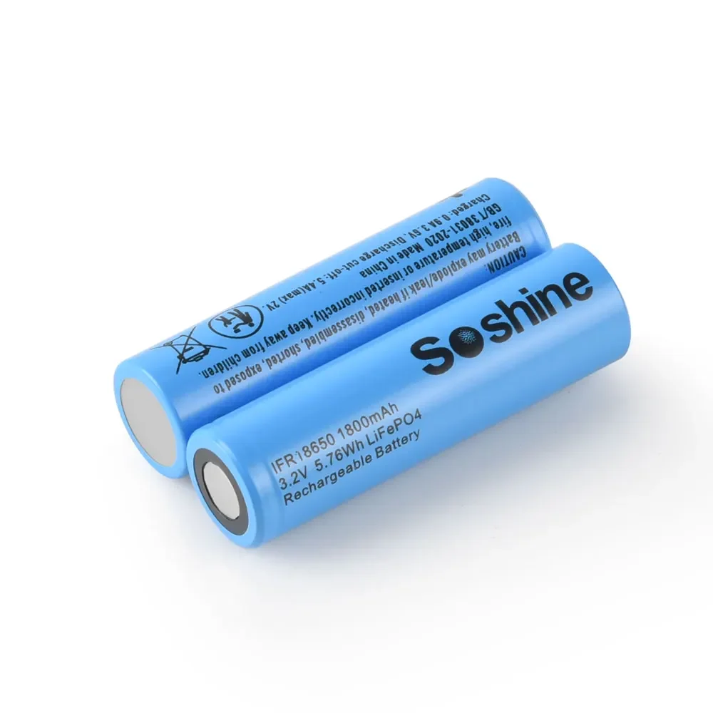 Soshine 3.2V 18650 LiFePo4 Battery High quality 3.2V 1800mAh Rechargeable Battery 18650 1800mAh Batteries for Charge 2000 Cycle