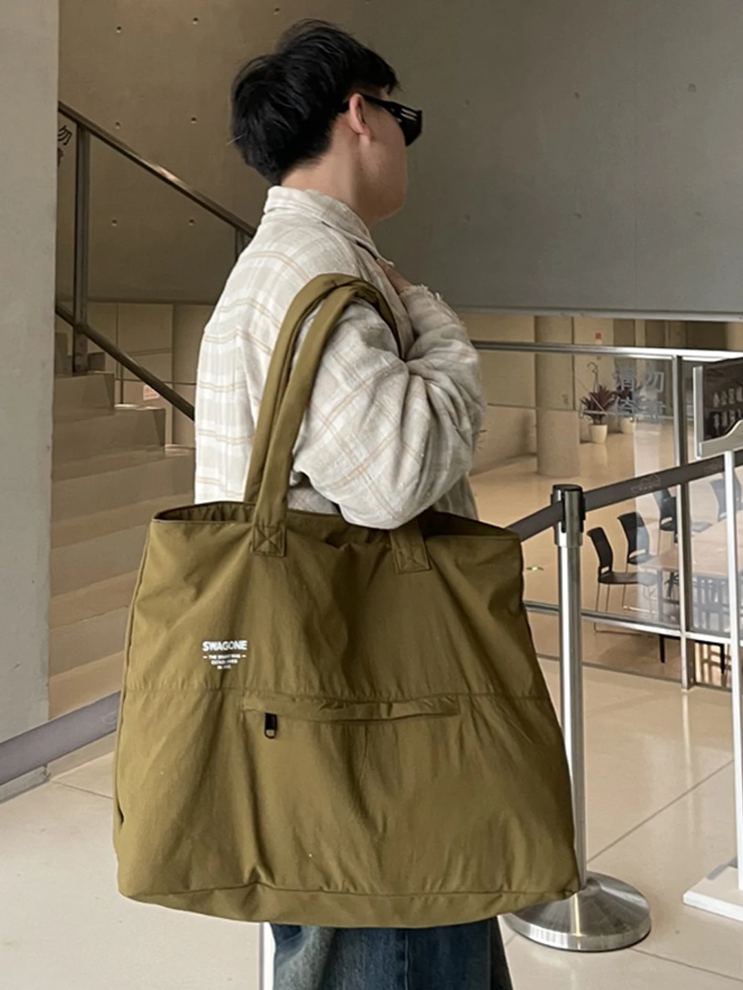 NIN Retro Underarm Tote Bag Unisex Large Capacity Casual Japanese Style Single Shoulder Handbag for Youth Leisure Shopping Bag