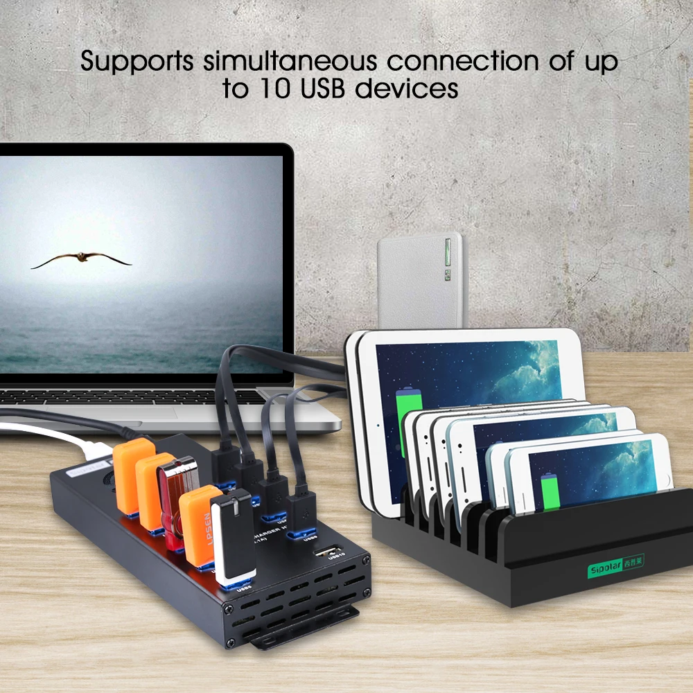 Sipolar A400 10-Port Usb 2.0 Charging Hub Can Charge 10 Devices for IPhone IPad Cellphone Tablets Bitcoin Mining HDD SSD