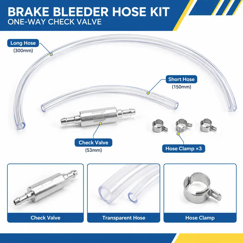 PINMOAP Motorcycle Brake Bleeder Hose with One Way Check Valve Transparent PVC Tube for Brake Fluid Change and Bleeding
