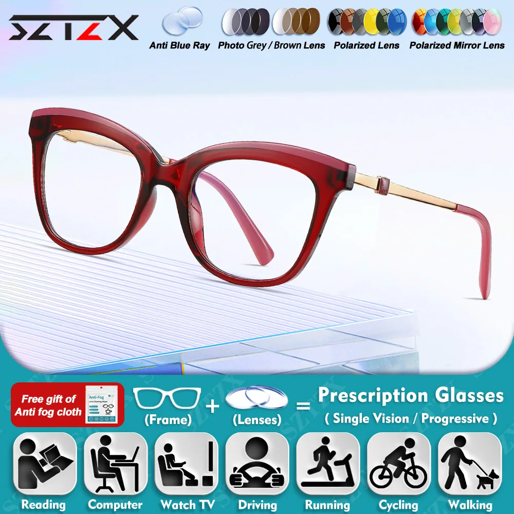 

SZTZX New Design Butterfly Frame Myopia Prescription Optical Glasses Anti Blue Ray Photochromic Multifocal Reading Eyeware Women