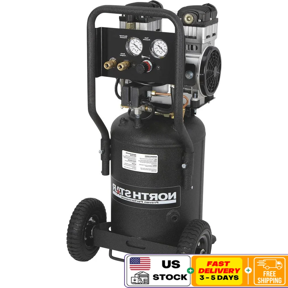 Electric Air Compressor 1.5 HP 8 Gallon Vertical Tank Portable Cleaning Quiet Operation 115V 12A 1750 RPM 4/5.4 CFM @ 90/40 PSI