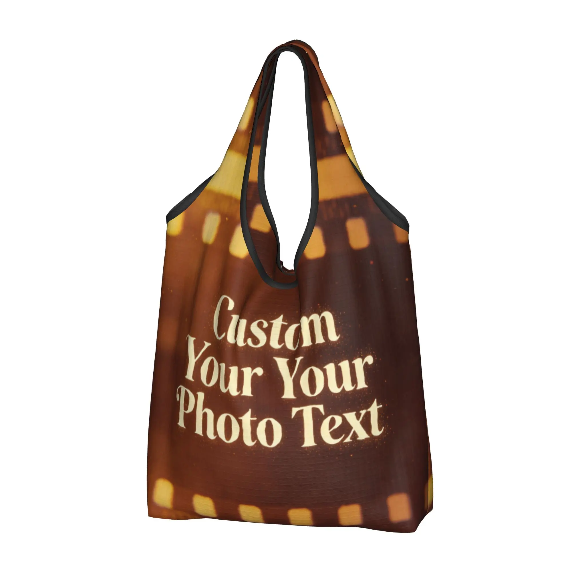 Cute Print Custom Your Photo Logo Text Shopping Tote Bags Portable Shopper Shoulder Personalized Image Handbag