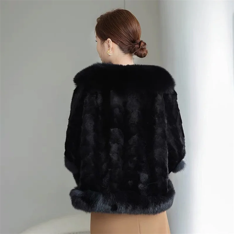 High-End Nachahmung Nerz Pelzmantel Frauen Herbst Winter Fuchs Pelz Farbe Verdicken Warme Pelz Jacke Edle Damen Schwarz Mantel