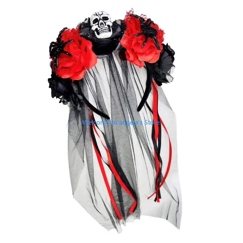 X4YC ربطة شعر للحفلات غير قابلة للانزلاق للنساء بتصميم عنكبوتي مزين بالورود لتزيين الشعر