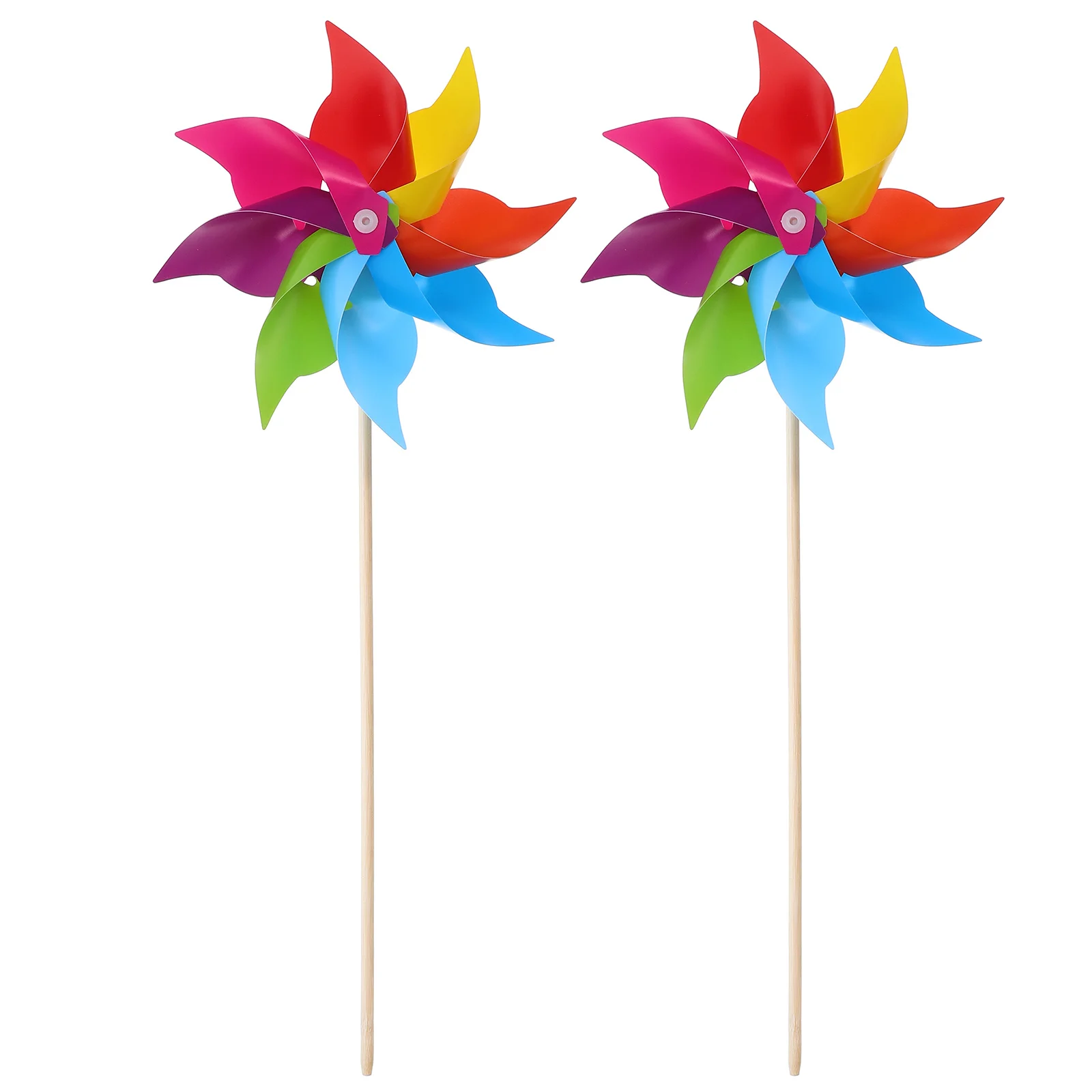 

2Pcs Garden Windmill Decor Rainbow Pinwheel Outdoor Landscape Ornament Colorful Whirling Decor for Party Wedding Yard Scene