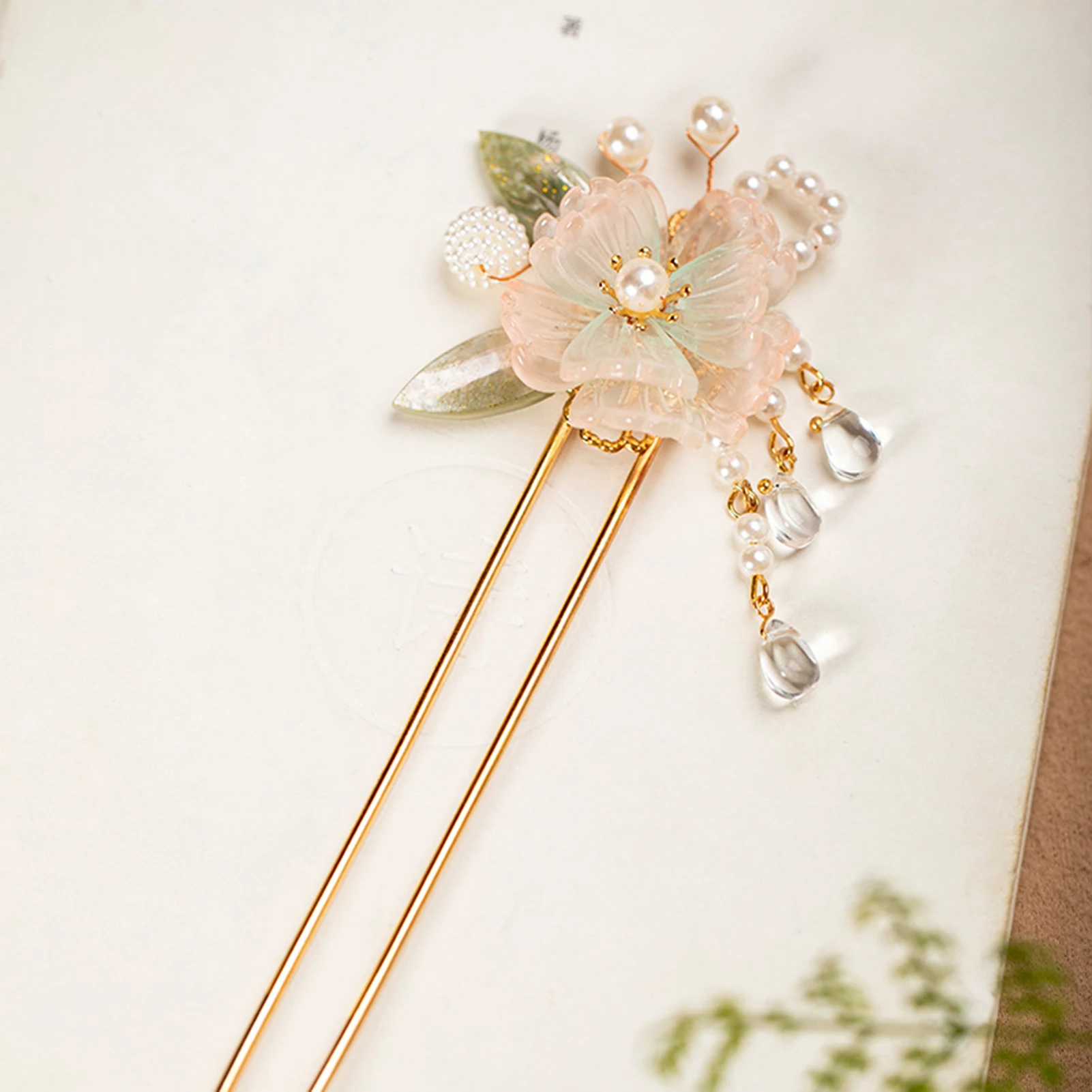 U Shaped Hair Sticks Forks White Pink Flower Designs Pearls Hair Clips New Chinese Style Hair Jewelry for Women and Girls