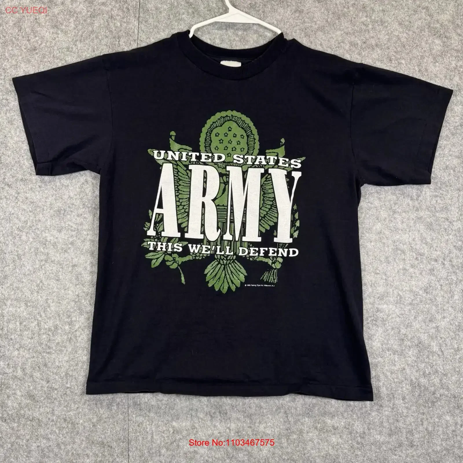 Camiseta del Ejército de los Estados Unidos de 1995 con la frase "This We'll Defend", Tultex, Talla Grande, Estilo Militar Vintage, Lavada, Cómoda, Transpirable, Suave y Elástica