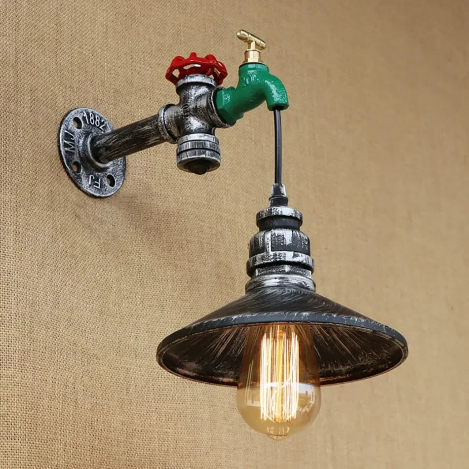 Retro Iron With Switch Steampunk Water Pipe Vintage Loft Wall Lamp E27 110V / 220V Led Lights For Bedroom Living Room Bar Bed