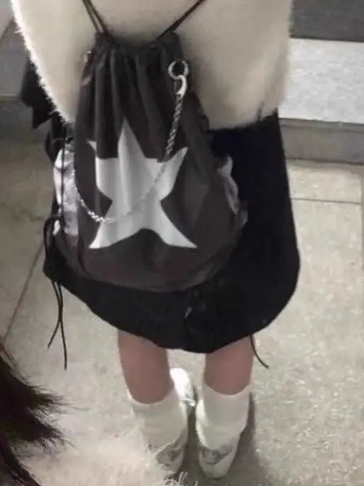 

Y2K Sweet Cool Girl Star Bapa Durable Outdoor Nylon oulder Bag Dstring Campus Sle Versatile Medium Size for Youth