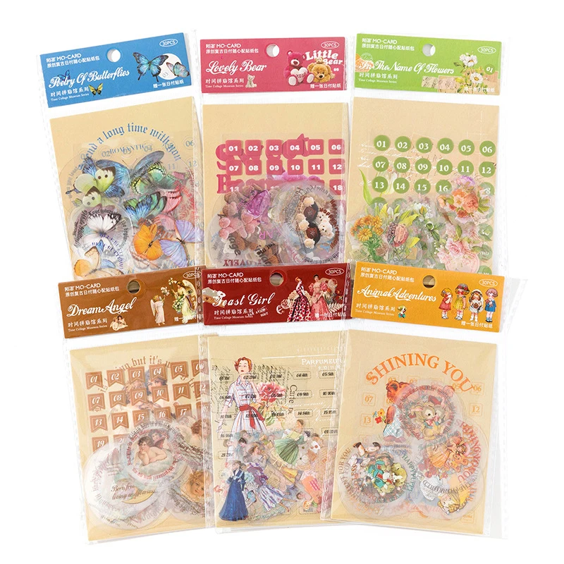 1pack/31Pcs Retro Sticker Pack, Assorted Vintage Patterns,DIY Handmade Album Scrapbooking Decorative Paper Supplies