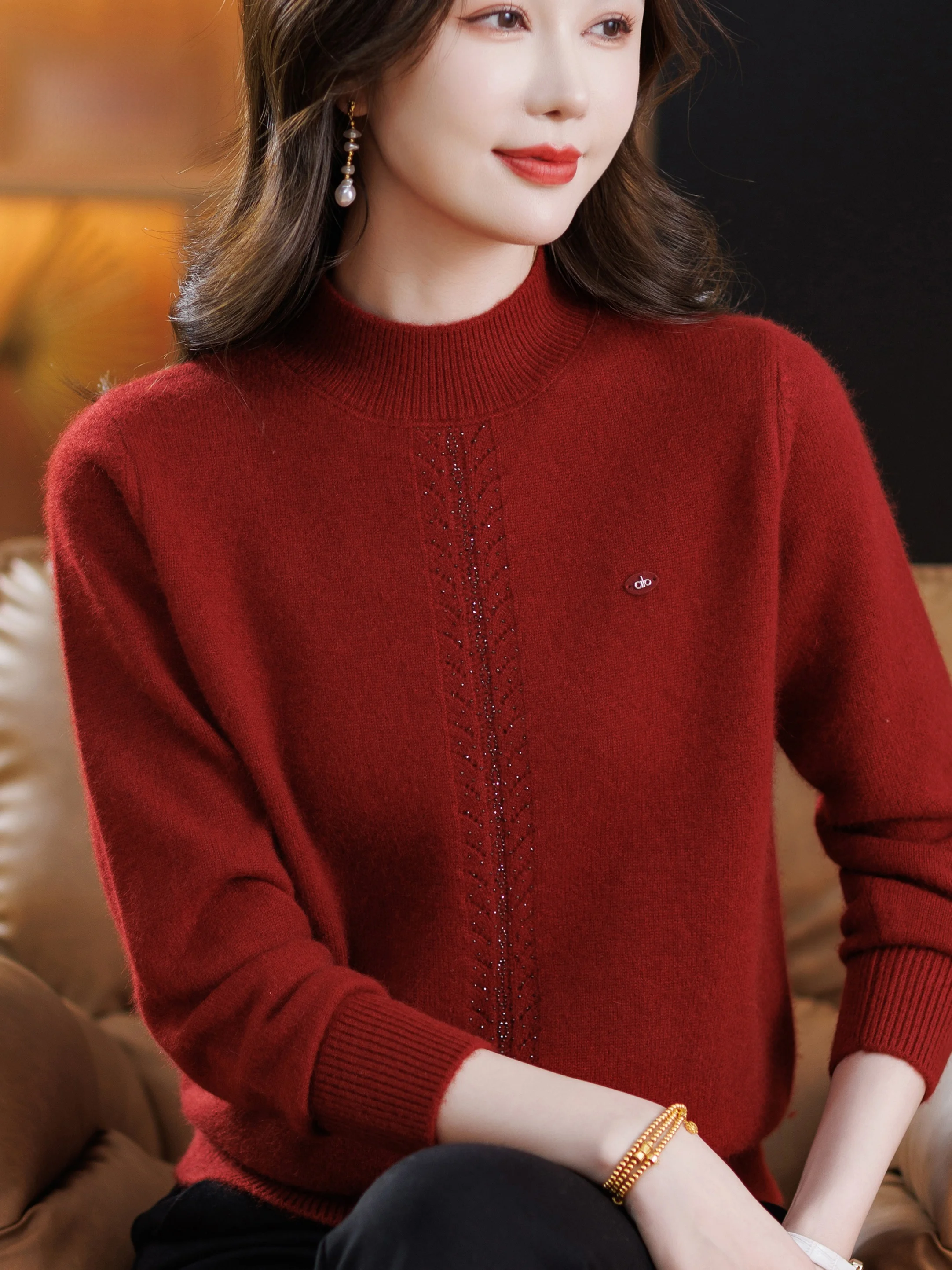 

Утепленный вязаный свитер из чистой шерсти с высоким воротником для женщин, базовый слой, осенне-зимний, теплый, модный, для беременных