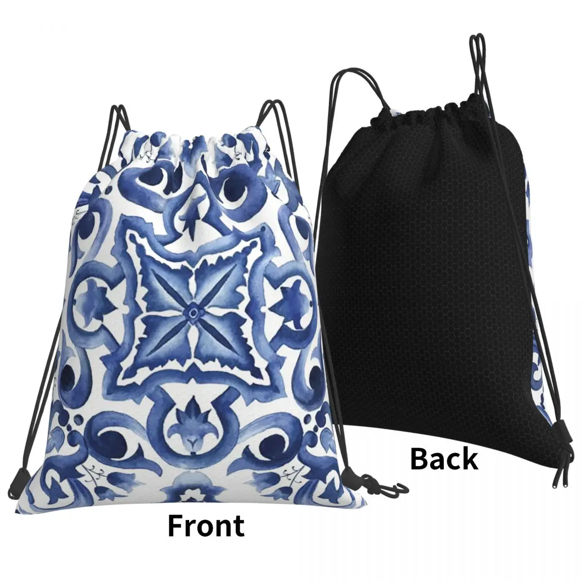 حقائب ظهر من بلاط صقلية البحر الأبيض المتوسط مزخرفة باللون الأزرق، حقائب ظهر عصرية محمولة برباط، حقيبة تخزين، حقائب كتب للسفر