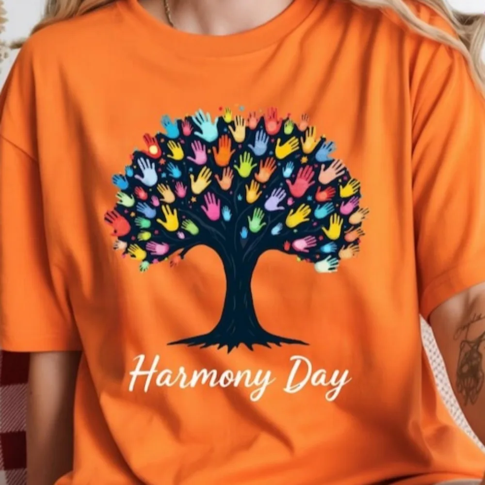 Harmony Day Shirt Unity Tree Handprints Everyone Belongs Tee Diversity Kindness Tops Women High Quality Cotton Clothes
