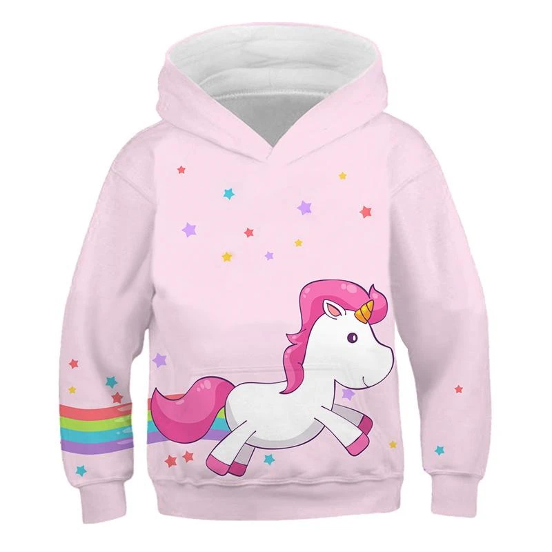 Fashion Unicorn Pattern Hoodies Autumn Trend Long Sleeve Kids 3D Rainbow Horse Printed Pullovers Colorful Loose Harajuku Hoodie