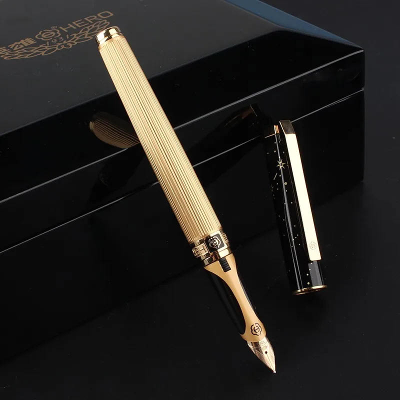 HERO Metal Vintage high-grade exquisite 18K gold tip fountain pen Business office signature pen School student stationery ink pe