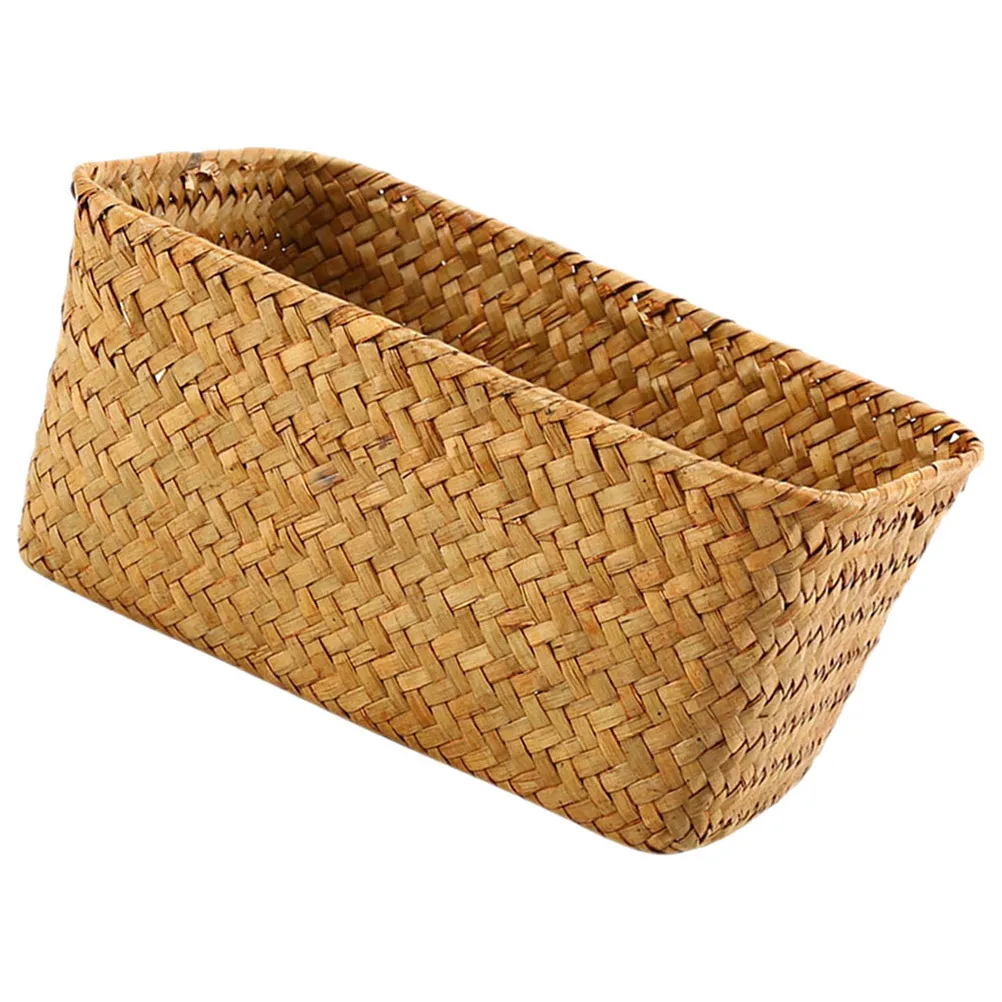 

Woven Storage Basket for Desktop Use Natural Seagrass Organizer Box Home Office School Counter Storage Solution