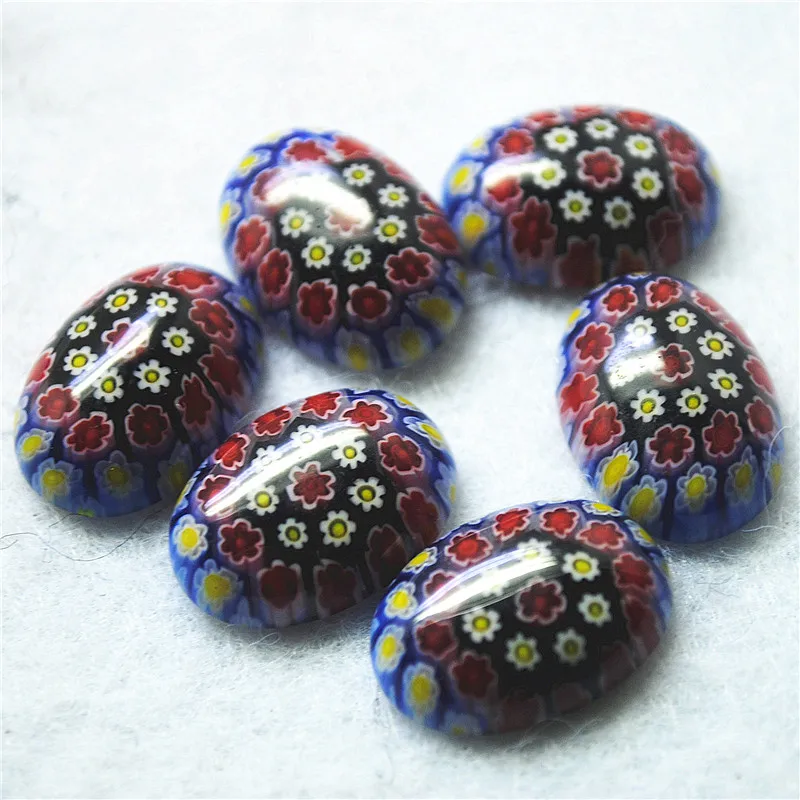 

7PCS New Millefiori Glass Cabochons Loose DIY Beads 13X18MM Oval Shape DIY Jewelry Accessories Free Shippings