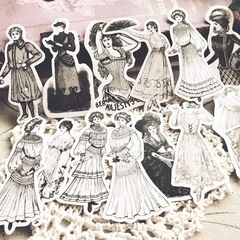 14 Pcs European Ladies Junk Journal Ephemera Vintage Sticker Retro Woman Album Aesthetic Sticker Scrapbooking Material Supplies