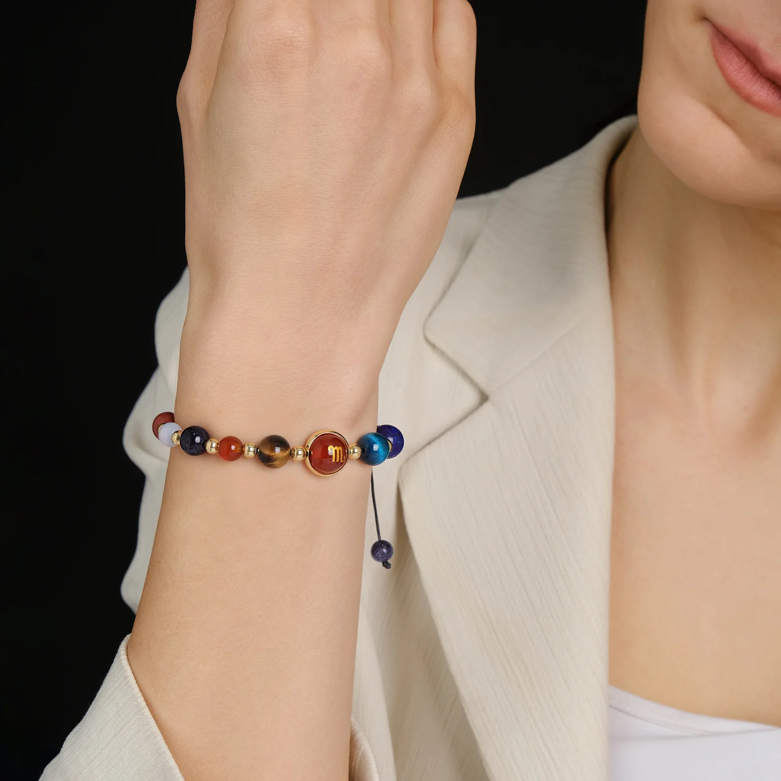 Natural Stone Constellation Bracelet Aries Leo Sagittarius Zodiac Sign Stone Bead Bangle Handmade Jewelry Birthday Gift