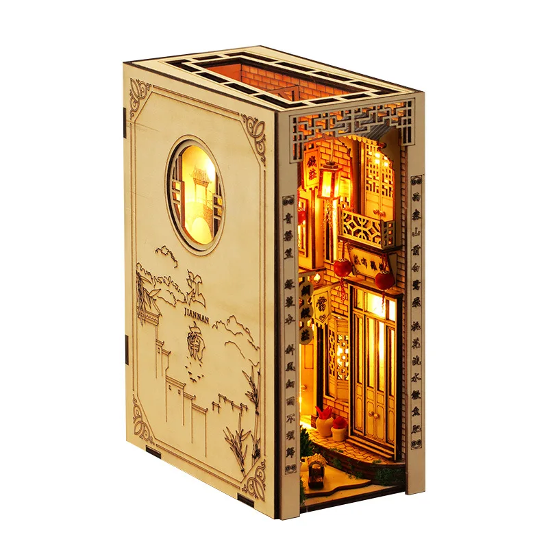 Guochao 中国風ブックエンド DIY カラーリングクラフト 3D パズル インス風ミニチュアハウス クリエイティブ誕生日プレゼント ホームデコレーション