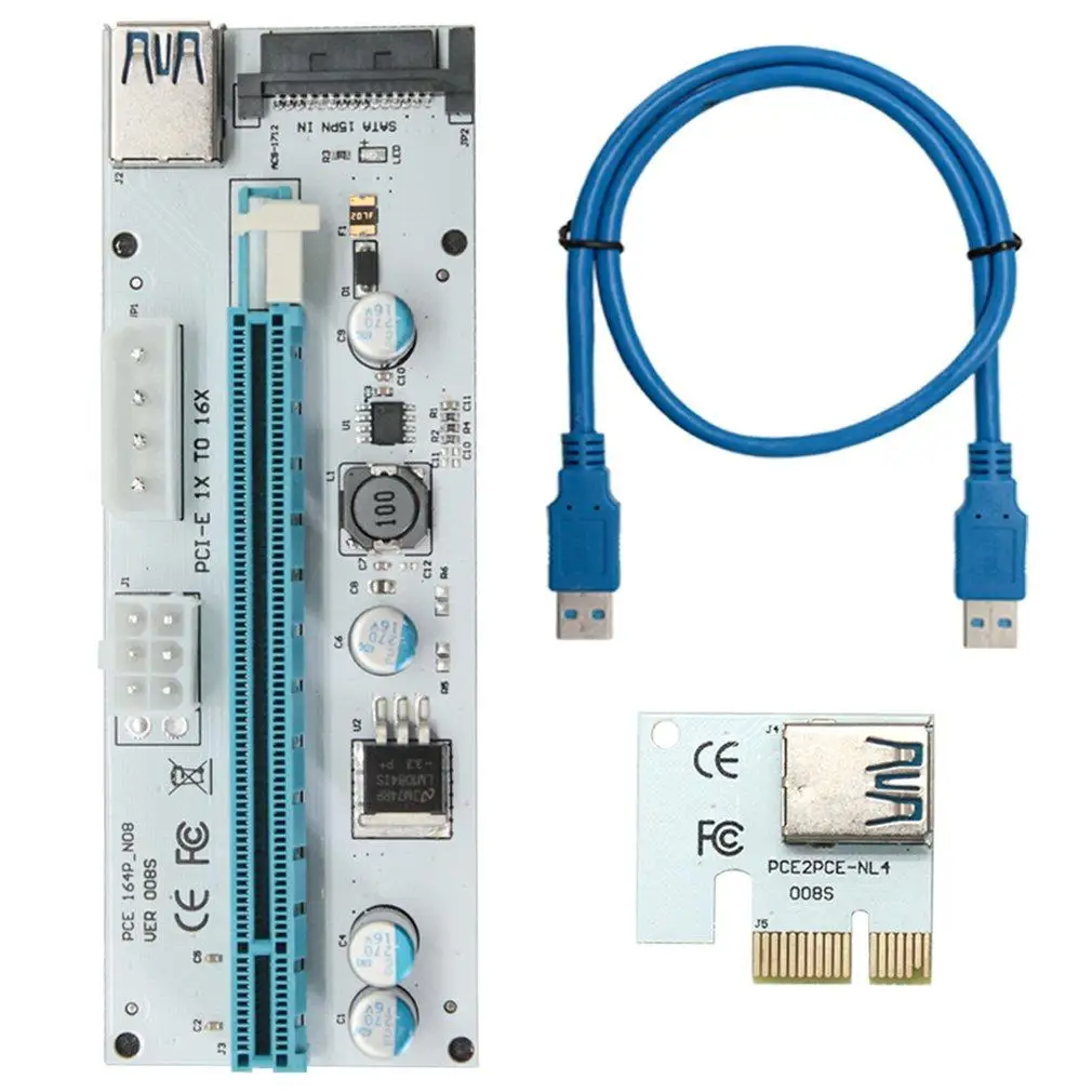 VER008S PCI 1X to 16X Riser Card Graphics Card Adapter 60CM PCI-E Riser Card Extension 15Pin SATA Power LED Dropshipping