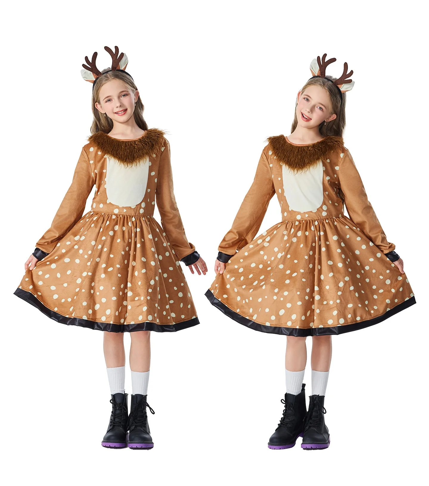 Wunderschönes Weihnachts-Rentier-Kostüm für Kinder, weiches, gepunktetes, ausgestelltes Festkleid, Weihnachts-Bühnenauftritt, Party, Tierkostüm – Detail 8