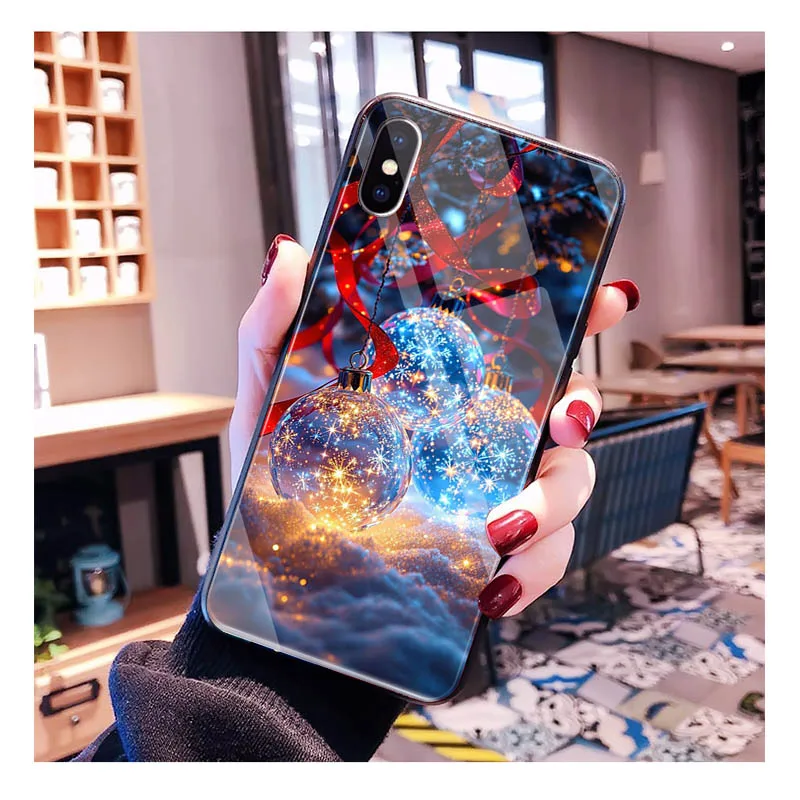Santa árvore de natal caso de telefone vidro para iphone 17 pro max ar 17 16 15 14 13 pro max 15 16 pro 15plus caso