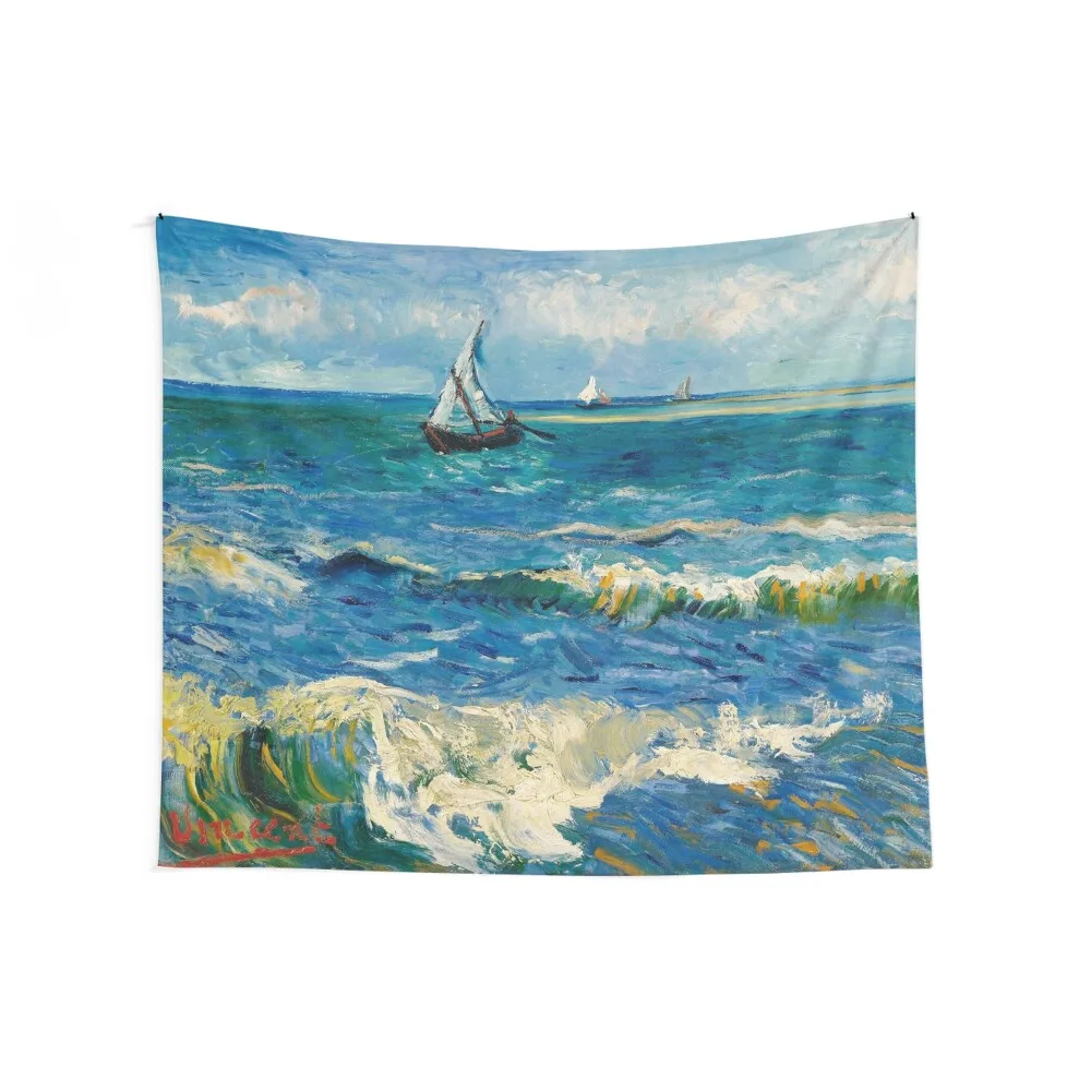 Seascape near Les Saintes-Maries-de-la-Mer by Vincent van Gogh Tapestry Decor Home Custom Decoration Aesthetic Tapestry