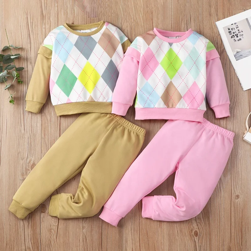 

Fashion Kids Clothes Girls Teen Boys Clothing Sets Colorful Plaid Long Sleeve Tops+ Trousers Two Piece Set Spring Autumn 1-6Y