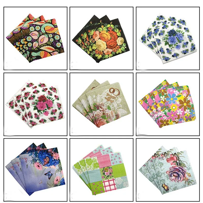 20Pcs Disposable Napkins Wood Pulp Color Printing Napkins Facial Tissue Square Tissues Hotel Restaurant Multicolor Party