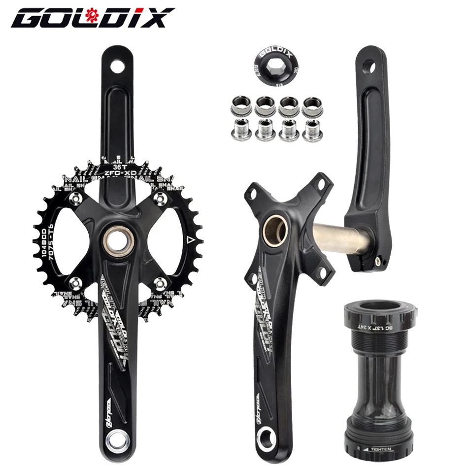 GOLDIX Bicycle Crankset Wide and Narrow Teeth 32/34/36/38/40/42T 104BCD Chainring 170/175mm Length Forging Aluminum Alloy Crank