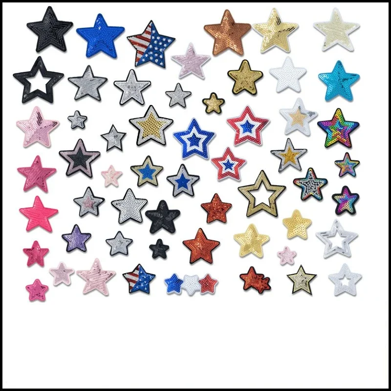 Bead Embroidery Patch 1PCS Star Sequin Five-Pointed Series For Clothing Bag Hat Decoration Iron On Label Applique