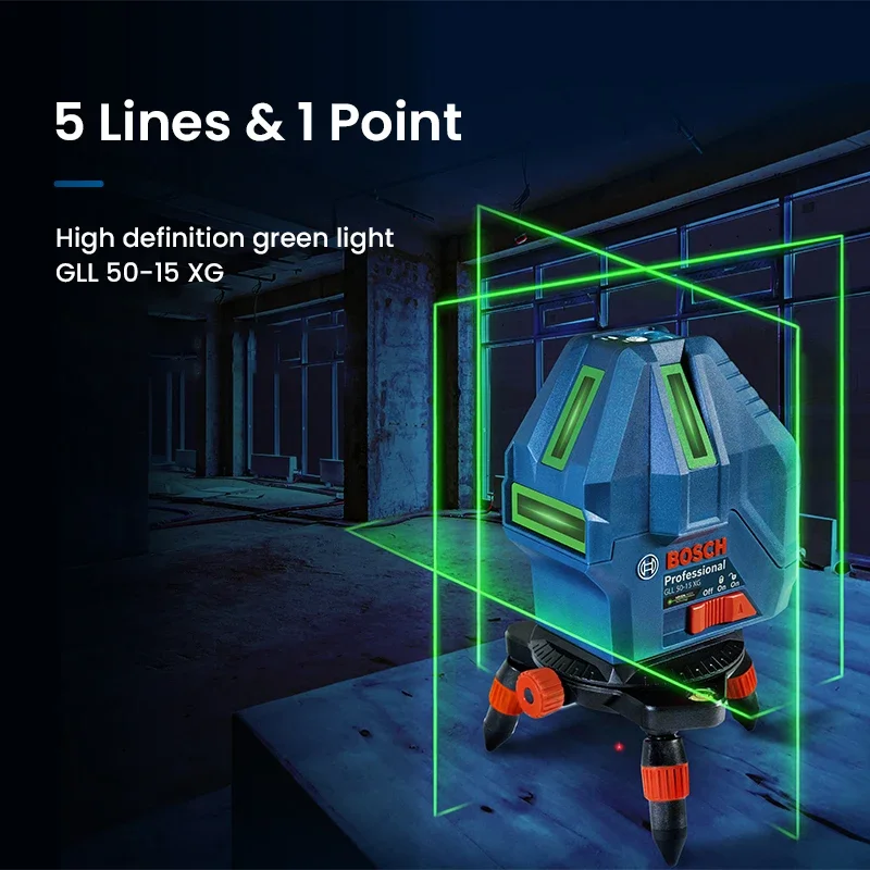 Bosch Green Laser Level GLL 50-15 XG Professional 5 Lines Level 15m Range Self-Leveling Horizontal Vertical Cross Measuring Tool