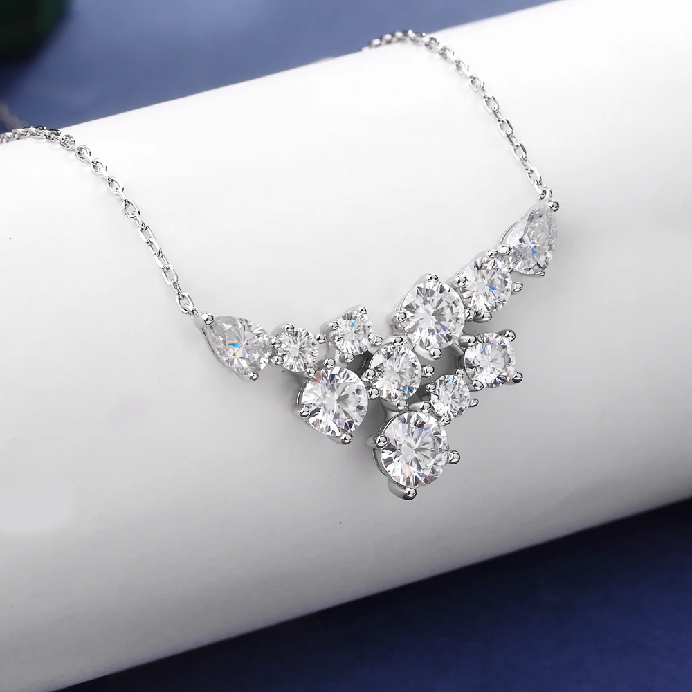 4.8‑CT‑TW Total‑Weight Full‑Moissanite Round‑Cut & Pear‑Cut Dual‑Style Pendant Necklace for Women, 925 Sterling‑Silver Sparkling Party‑Wedding Fine Jewelry, Ideal Gift for Her