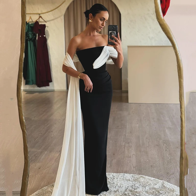 

Thinyfull Sexy Mermaid Prom Evening Dresses Black Strapless Floor Length Night Party Dress Formal Cocktail Gowns Saudi Arabia