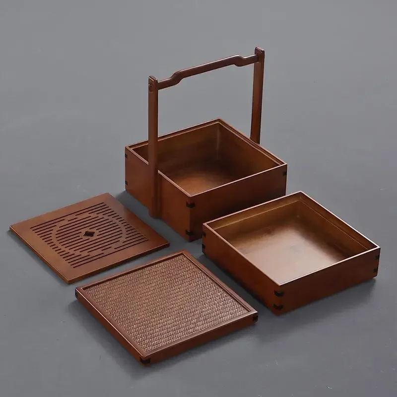 صندوق طعام صيني عتيق بطبقة مزدوجة من الخيزران، نزهة محمولة، سلة من الخيزران، دعائم تلفزيون لفيلم الفندق الشعبي #2