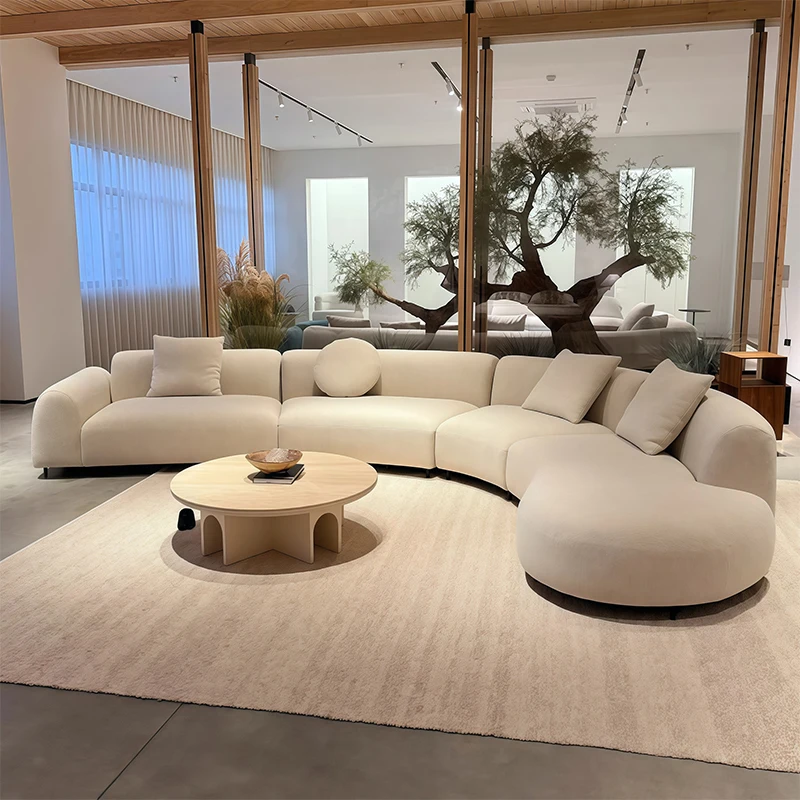 #@ Minimalist Velvet Multi-seat S-shape Abnormity Booth Beige Fabric Curved Sofa Set for Living Room or Exhibition Hall